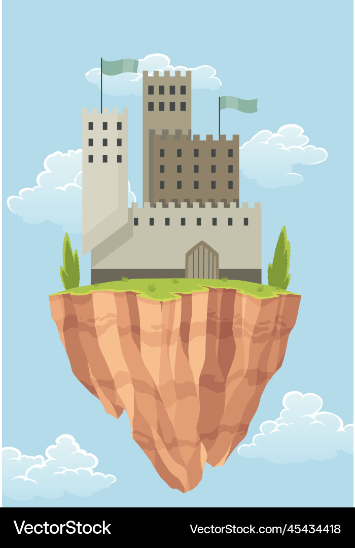 Flying island fairy tale castle cartoon fantasy Flying island fairy tale castle cartoon fantasy Vector Image