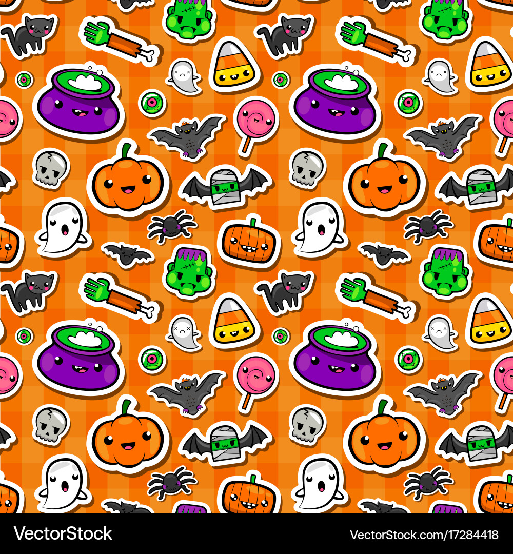Kawaii Halloween Seamless Pattern Vector Image