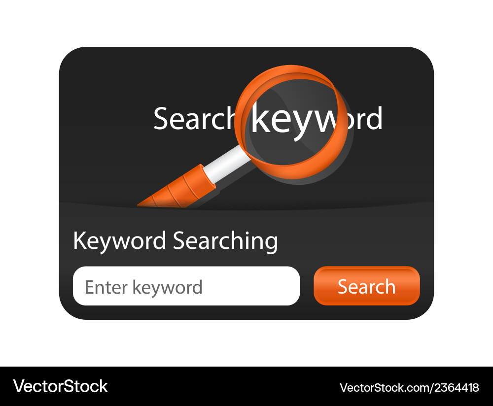 Keyword searching website element with magnifying vector image