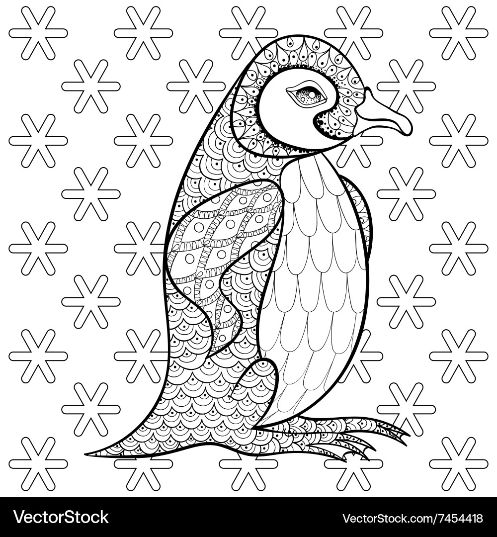 King Penguin in Snowflake Pattern vector image