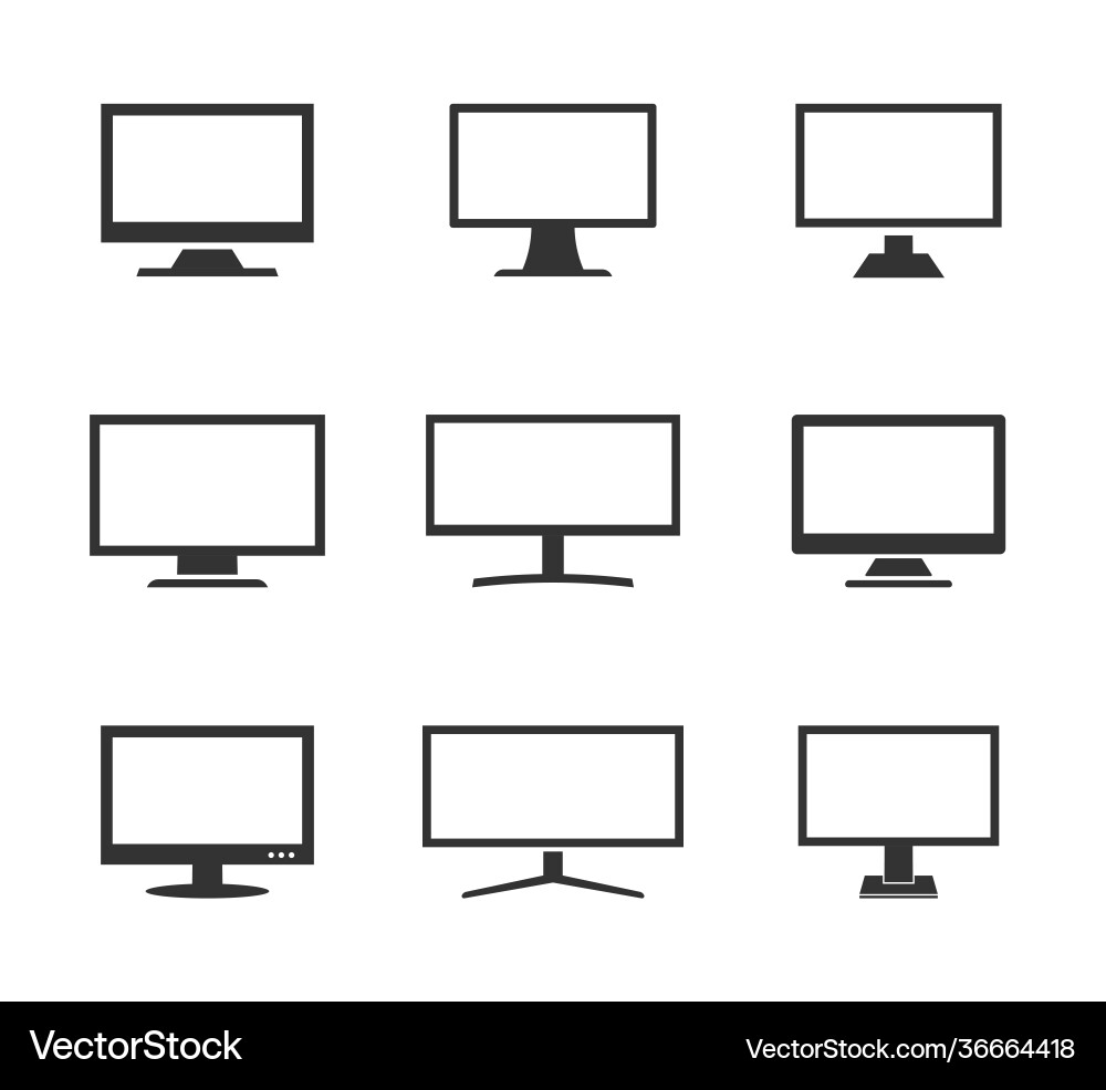 Monitor icons set computer or tv display signs Monitor icons set computer or tv display signs vector image
