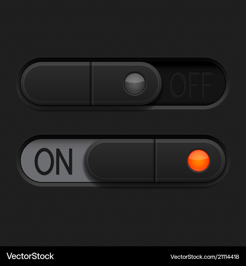 On and off toggle switch buttons black 3d oval Vector Image
