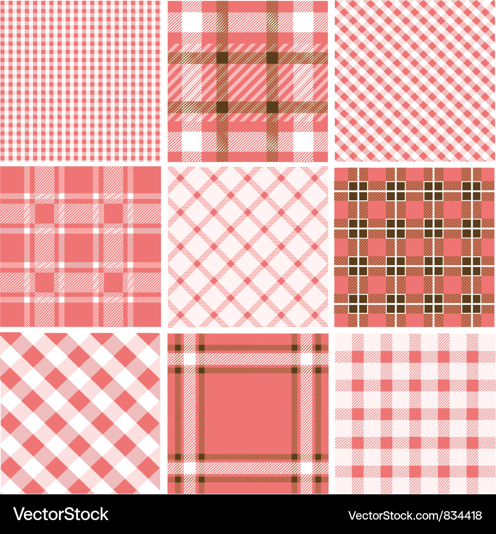 Red and White Plaid Pattern Set Vector Image