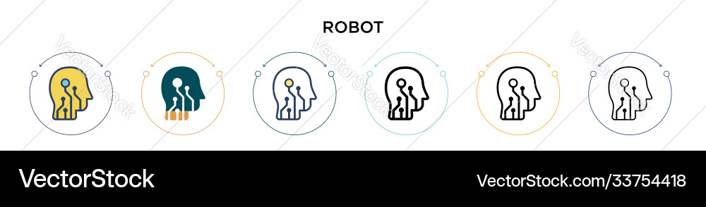 Robot icon in filled thin line outline and stroke Robot icon in filled thin line outline and stroke Vector Image