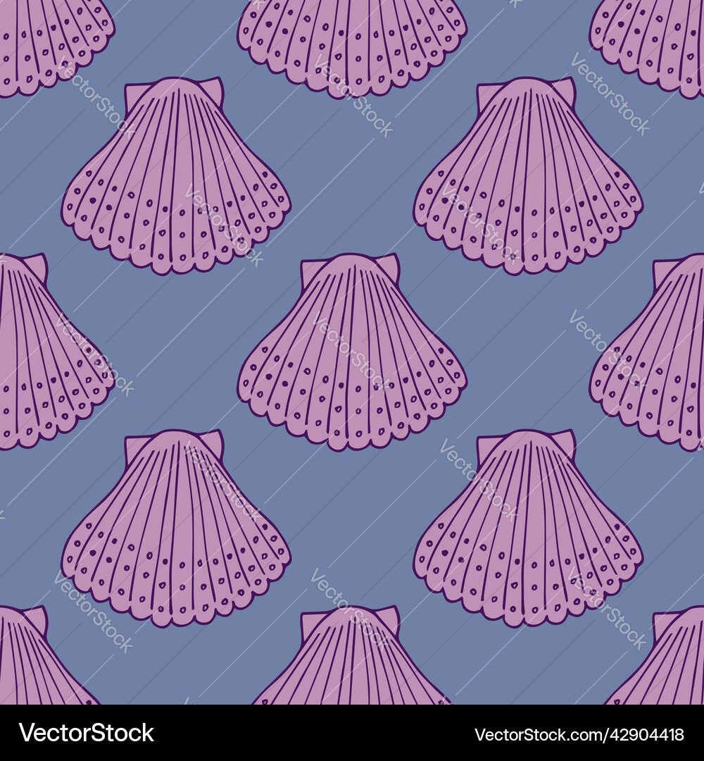 Seamless pattern with violet sea shells Vector Image