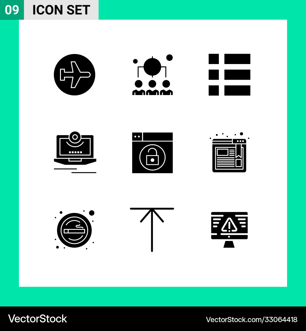 Set 9 solid glyphs on grid for video computer Vector Image