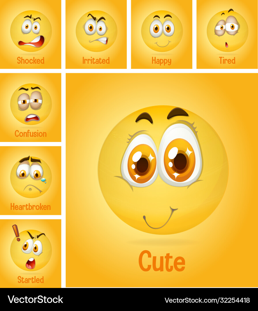Set different faces emoji with its description Set different faces emoji with its description vector image