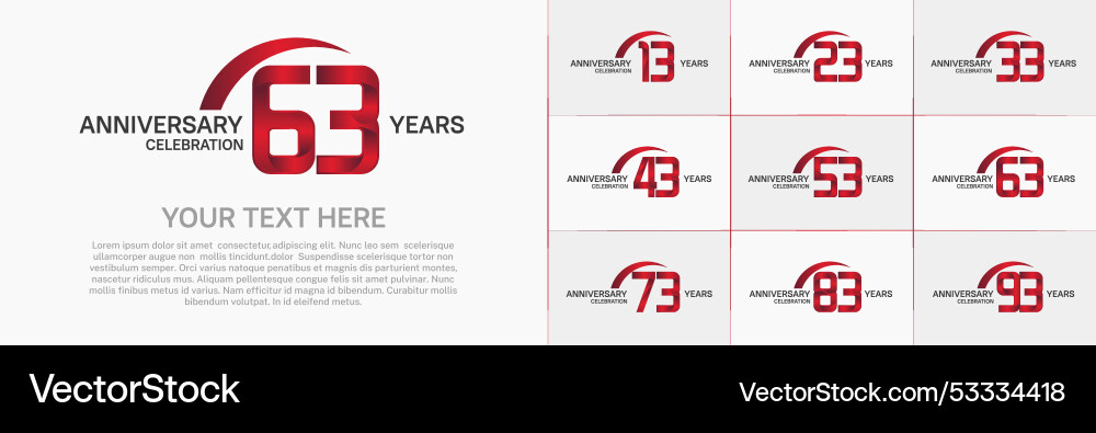 Set of anniversary with red color and swoosh can Vector Image