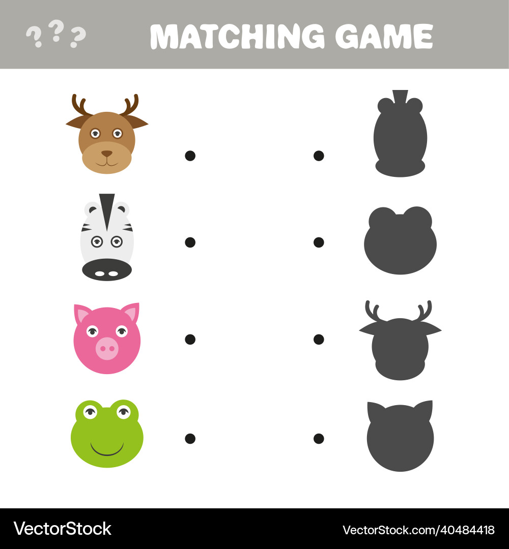 Shadow matching game with animals Shadow matching game with animals vector image