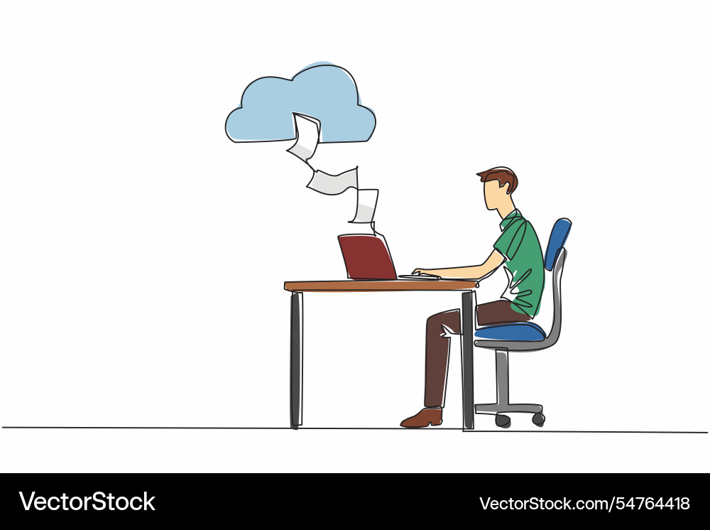Single continuous line drawing man typing Single continuous line drawing man typing vector image