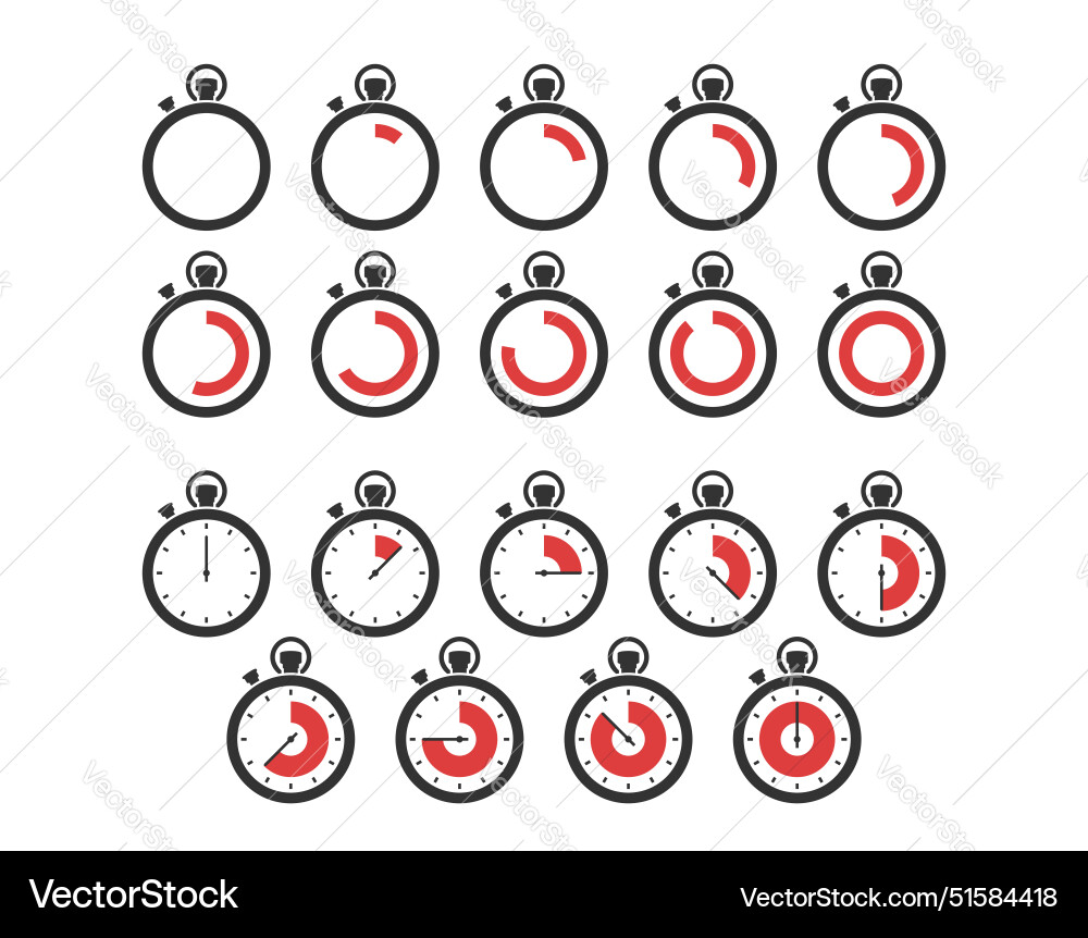 Stopwatch timer icon set in glyph style Stopwatch timer icon set in glyph style vector image