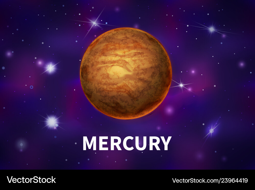 Bright realistic mercury planet on colorful deep Bright realistic mercury planet on colorful deep vector image
