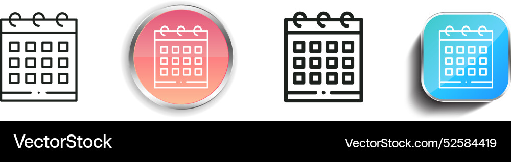 Calendar icon thin linear regular and button Calendar icon thin linear regular and button Vector Image