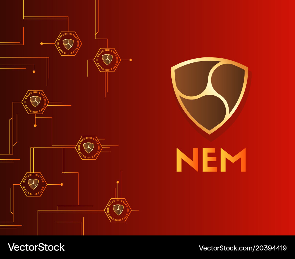 Cryptocurrency nem blockchain circuit with red Vector Image