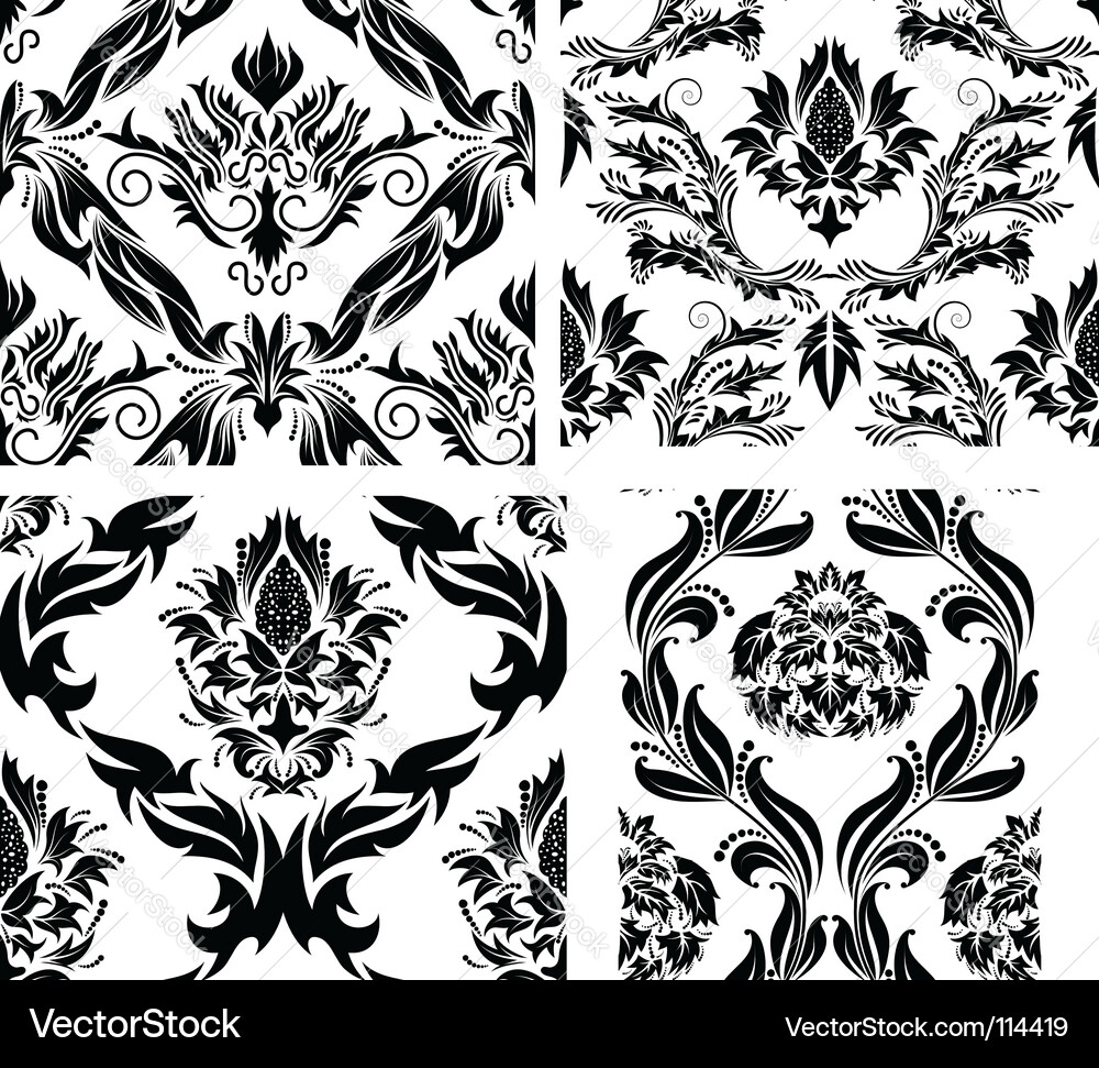 Damask patterns set vector image