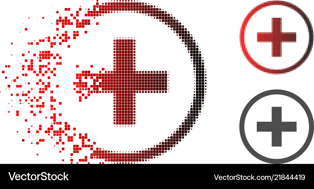 Disintegrating pixelated halftone add icon Disintegrating pixelated halftone add icon Vector Image
