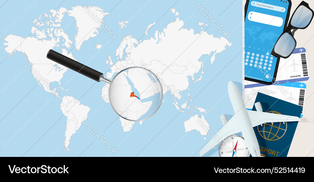 Eritrea is magnified over a world map vector image