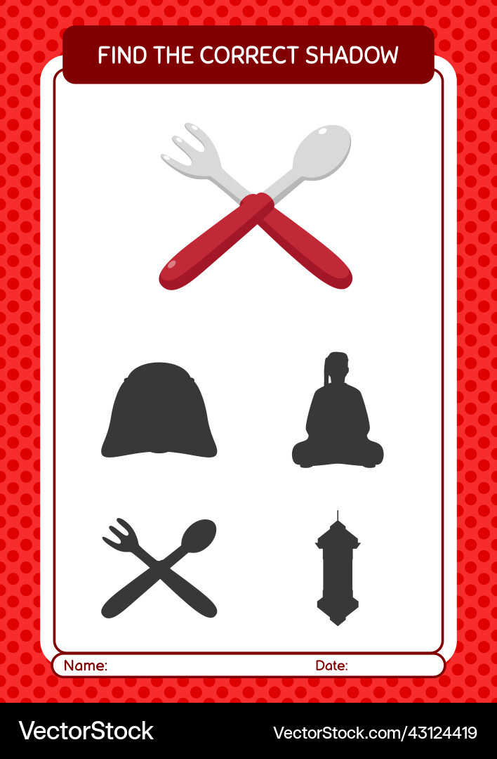 Find the correct shadows game with spoon and fork Find the correct shadows game with spoon and fork vector image