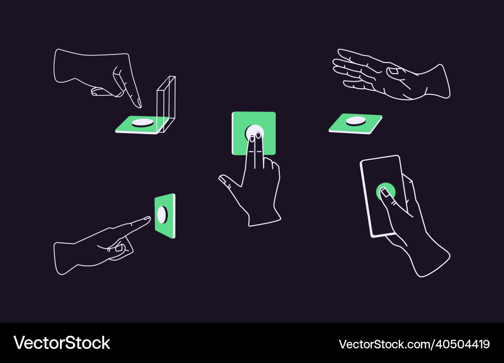 Fingers pressing push and screen buttons set Fingers pressing push and screen buttons set vector image