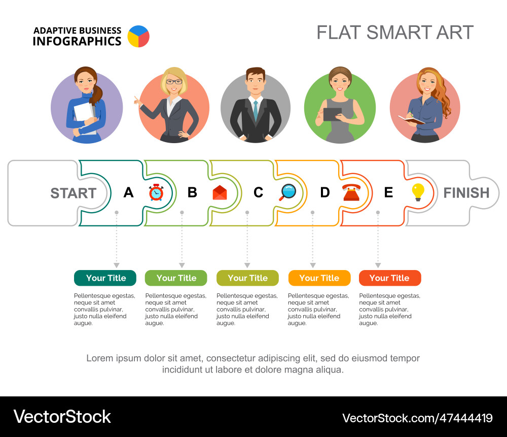 Five steps teamwork chart slide template vector image