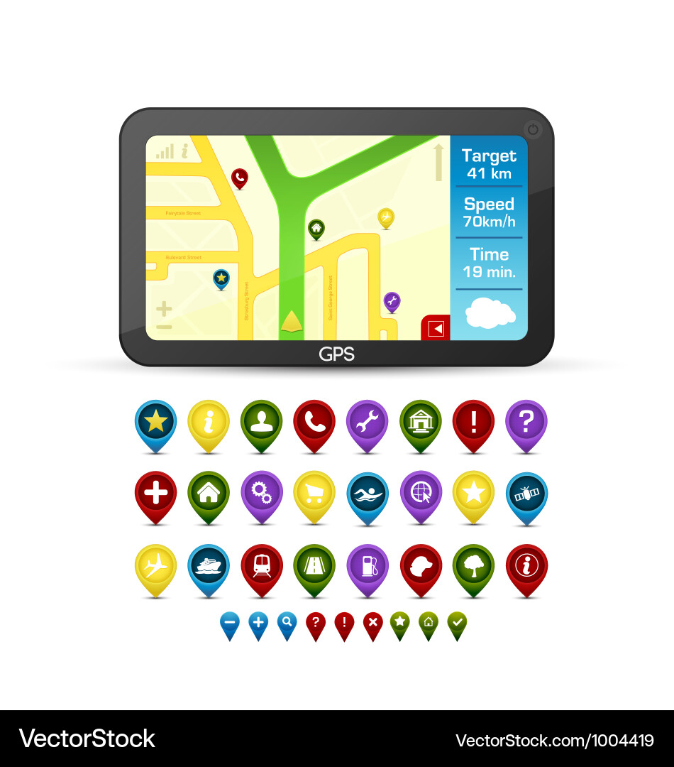 GPS Navigation Device with Icons vector image