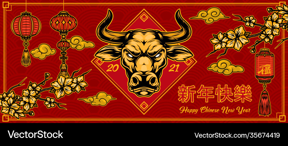 Happy chinese new year 2021 template Happy chinese new year 2021 template vector image