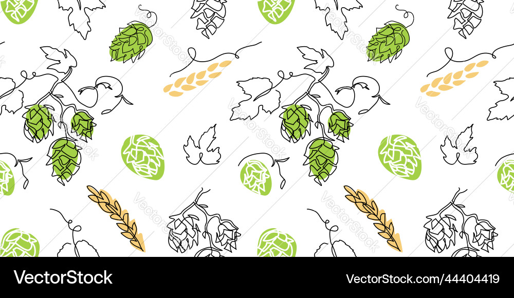 Hop cones pattern one continuous line art Hop cones pattern one continuous line art vector image