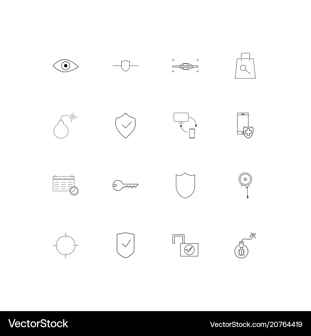 Internet security linear thin icons set outlined vector image