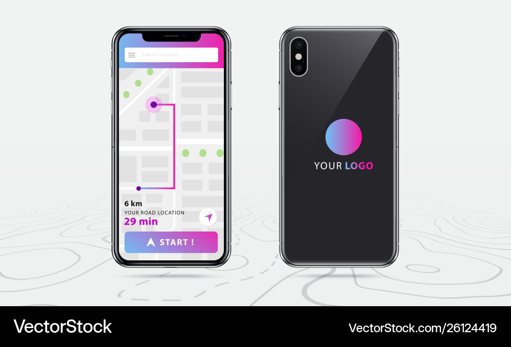 Map gps navigation front and back smartphone Map gps navigation front and back smartphone vector image