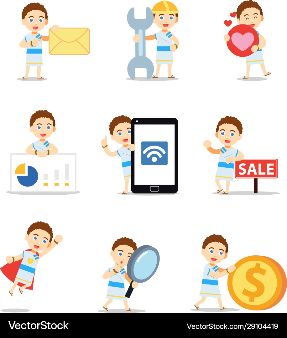 Set character grecian man with different types Set character grecian man with different types vector image