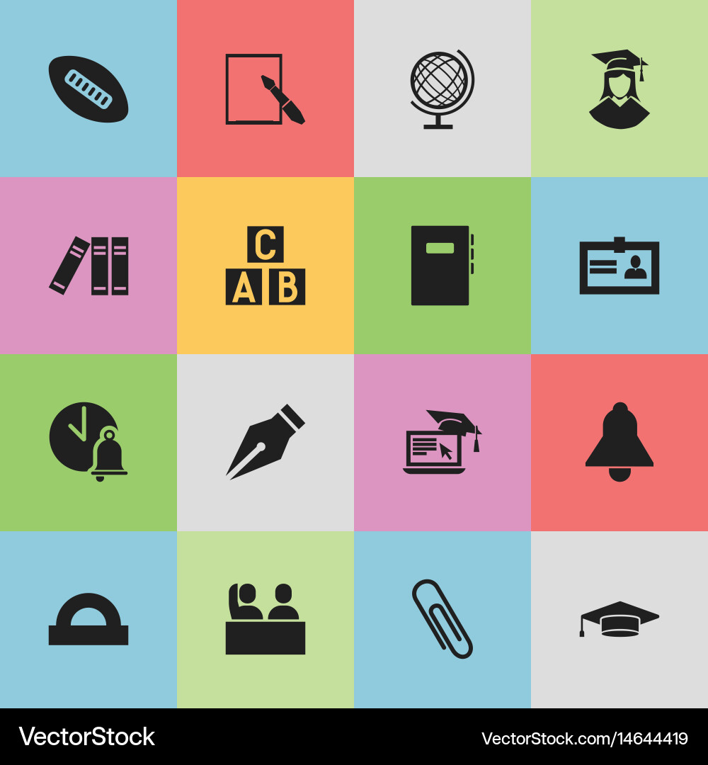 Set of 16 editable university icons includes vector image