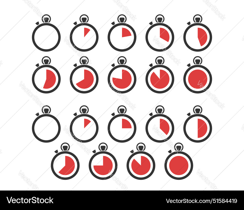 Stopwatch timer icon set in glyph style Stopwatch timer icon set in glyph style vector image