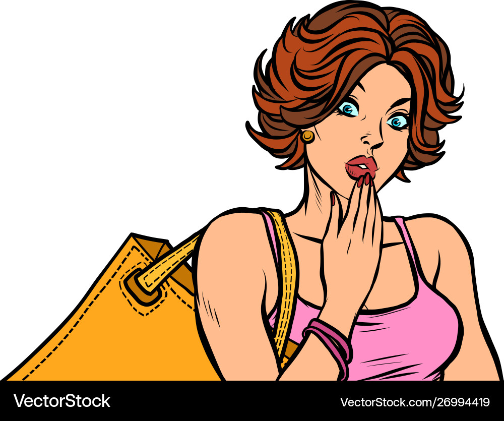 Surprised shopper red-haired woman Surprised shopper red-haired woman vector image