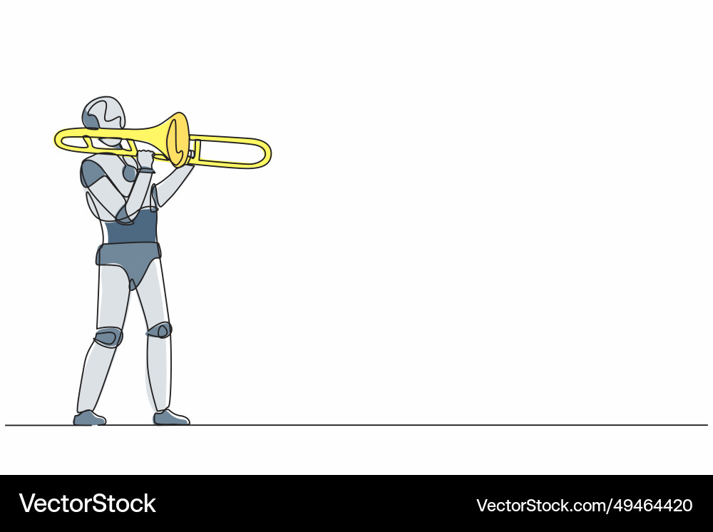 Continuous one line drawing robot play trombone Vector Image