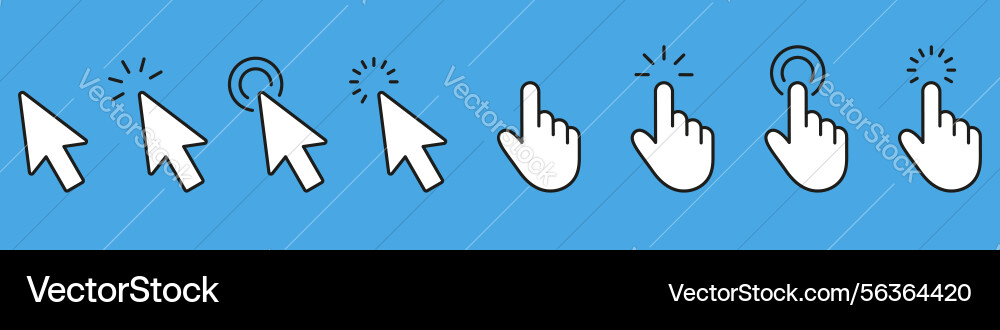 Cursor pointer and click solid icon set hand vector image