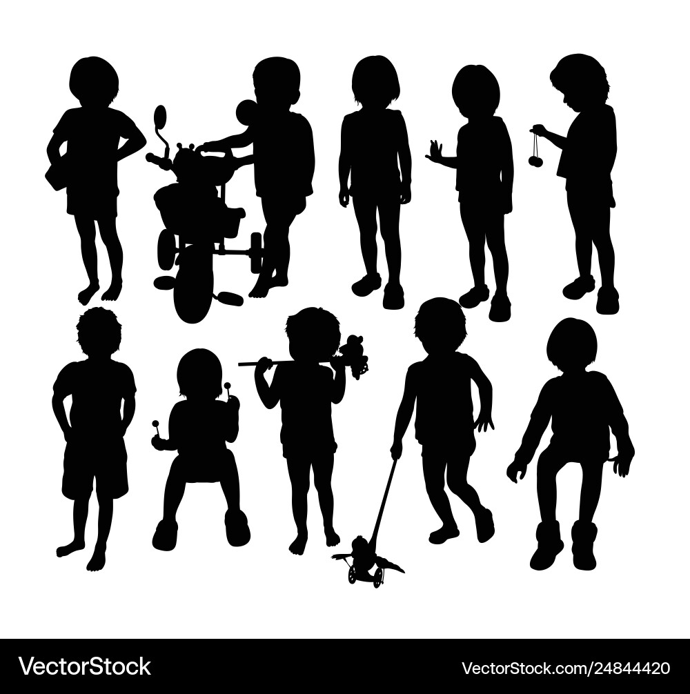Cute and funny kid silhouettes vector image