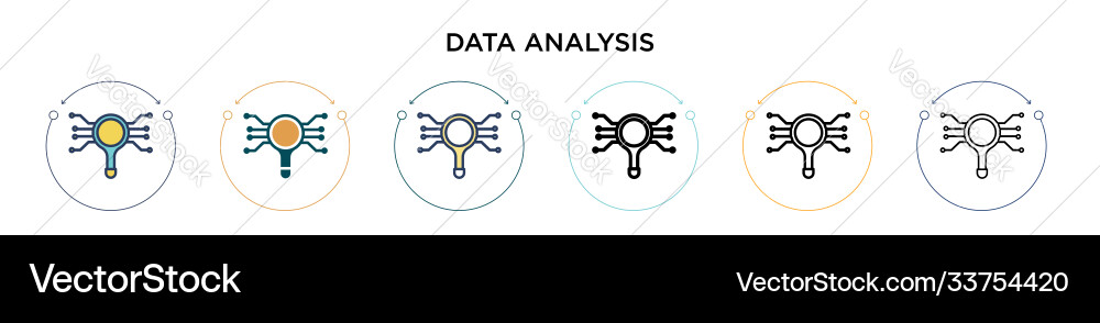 Data analysis icon in filled thin line outline Data analysis icon in filled thin line outline Vector Image
