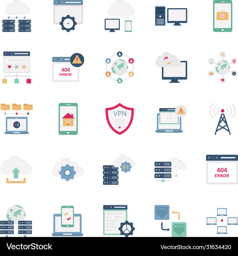 Data and networking icons set every single vector image
