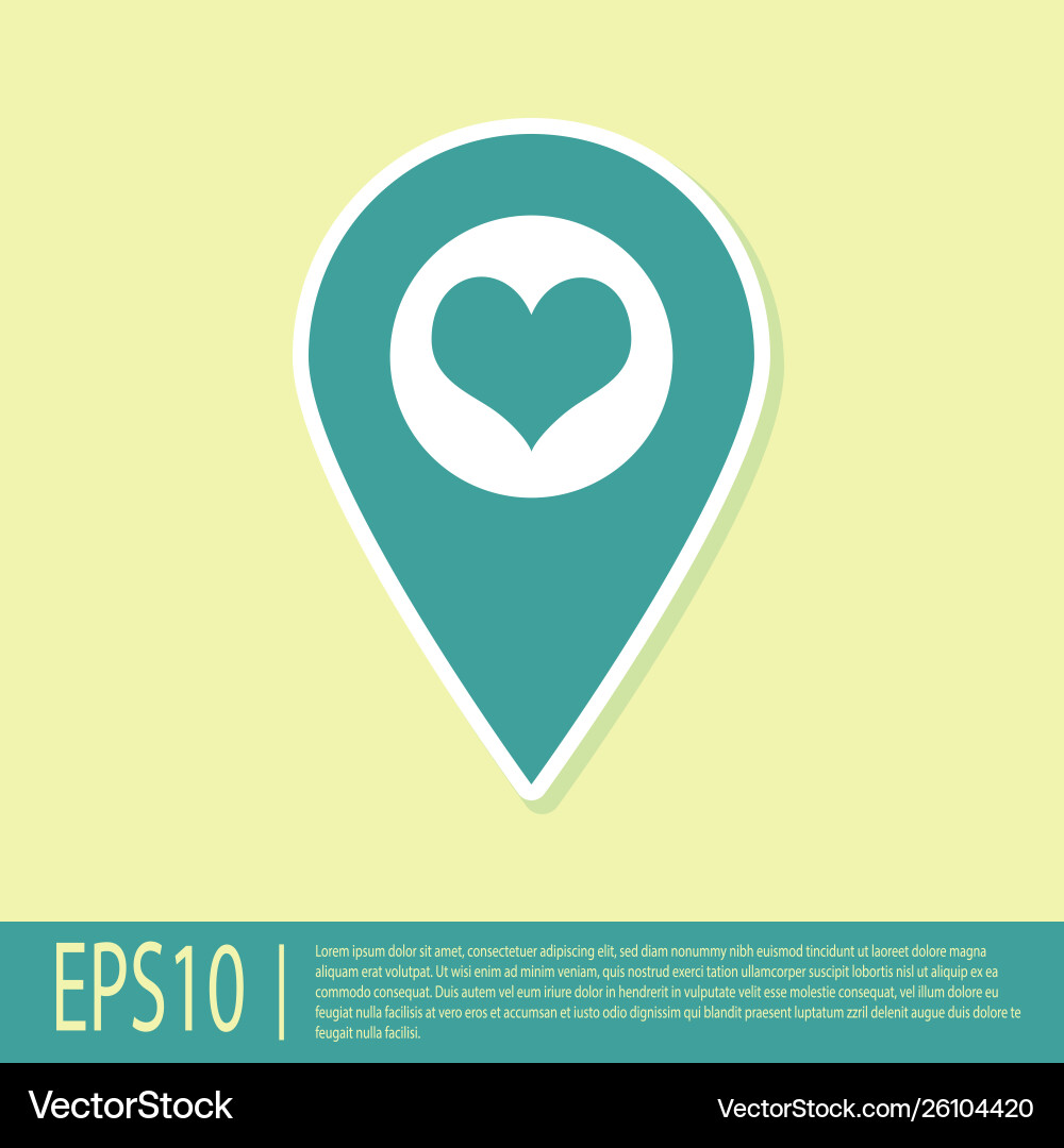 Green map pointer with heart icon isolated Green map pointer with heart icon isolated vector image