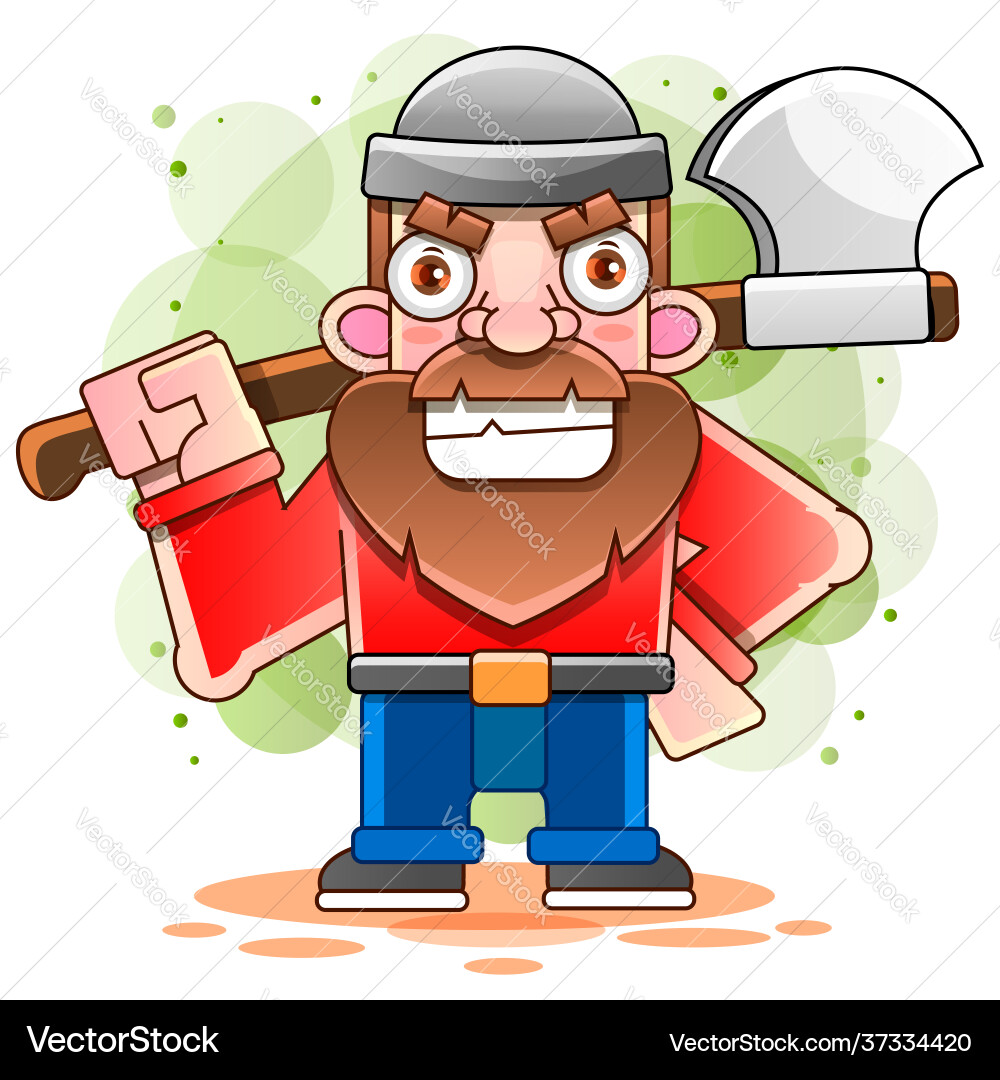 Lumberjack with axe and downed log forest Vector Image