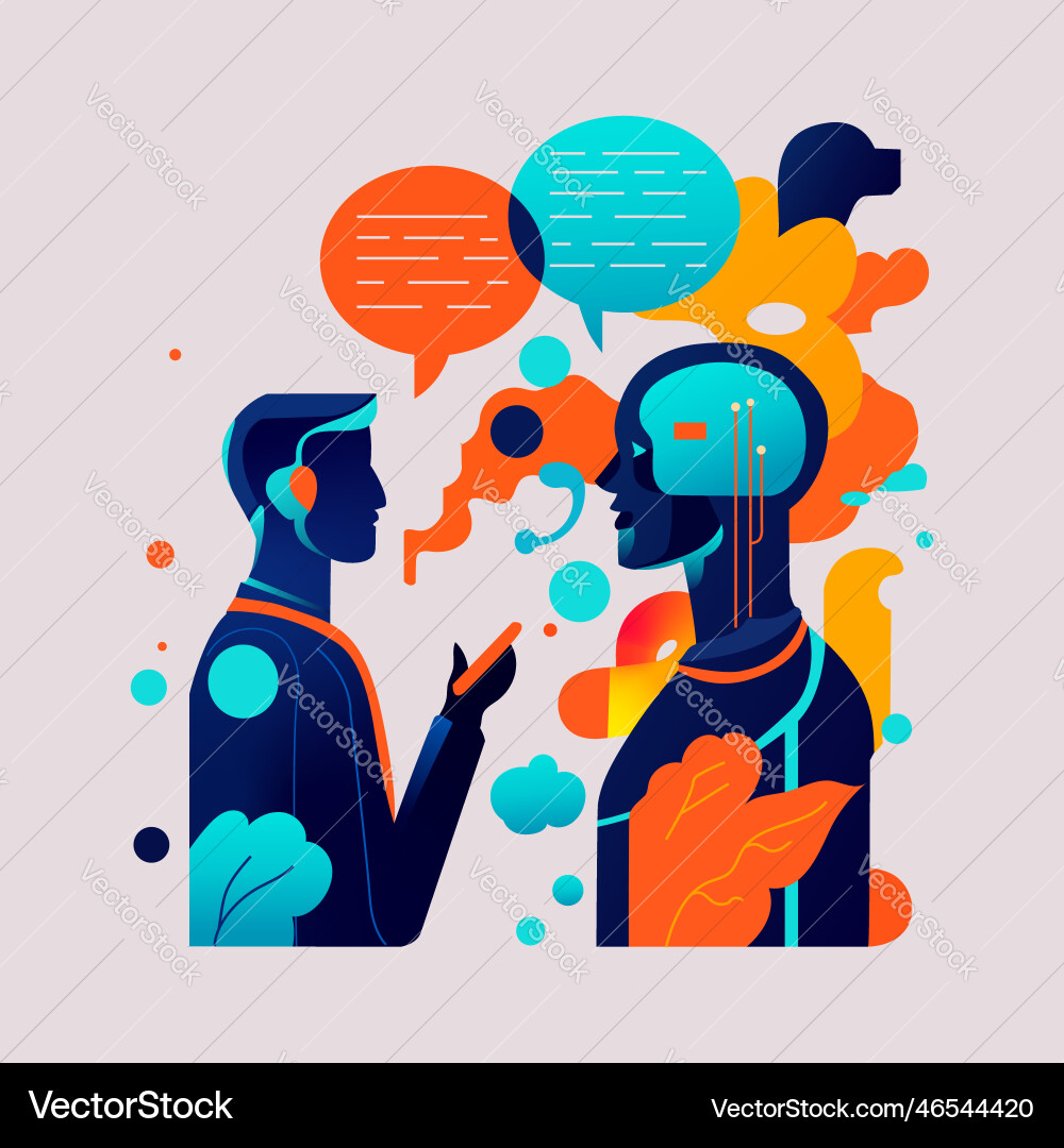 Man communicating with robot Vector Image