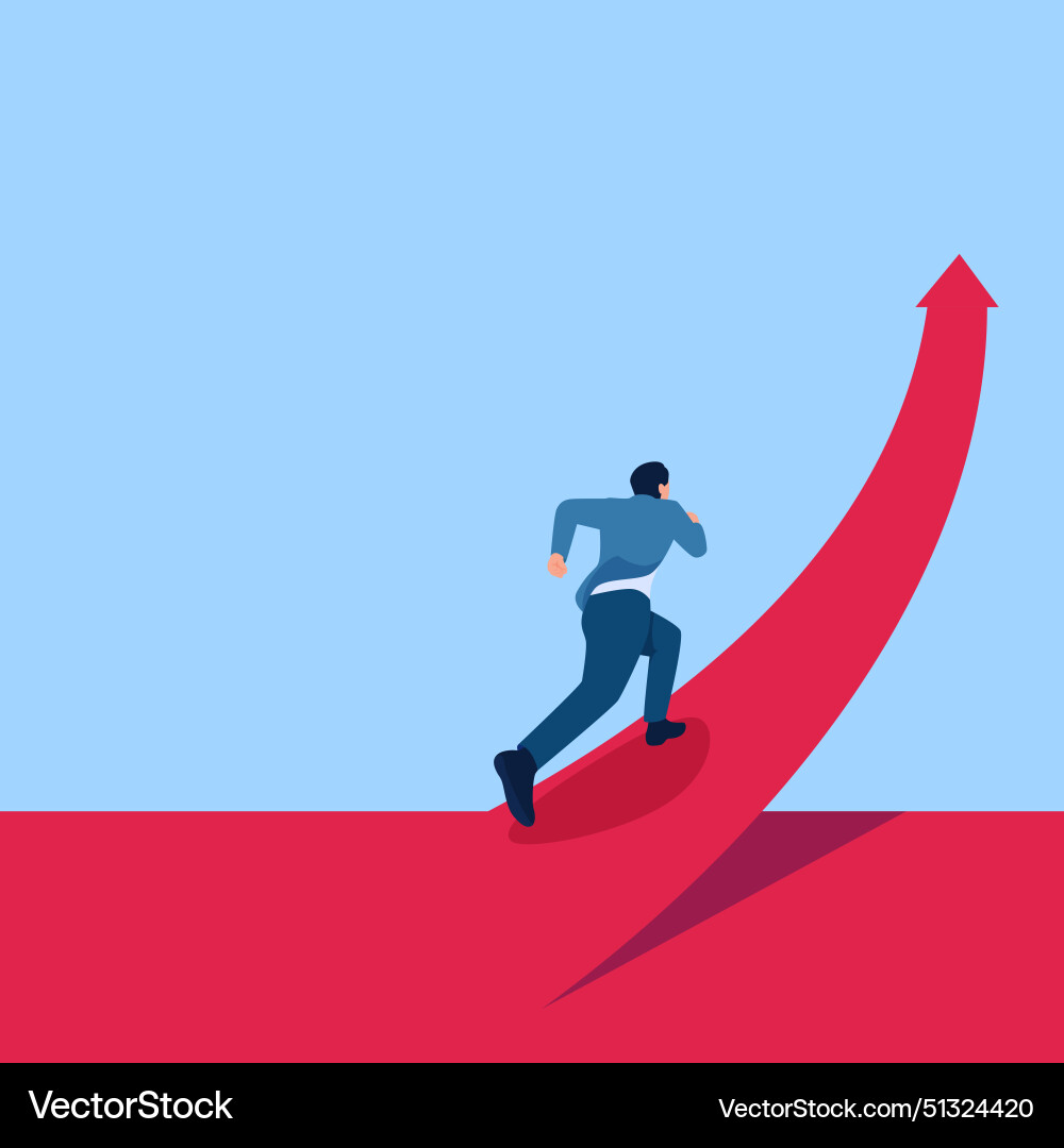 Man running up a rising graphic chart metaphor Man running up a rising graphic chart metaphor Vector Image