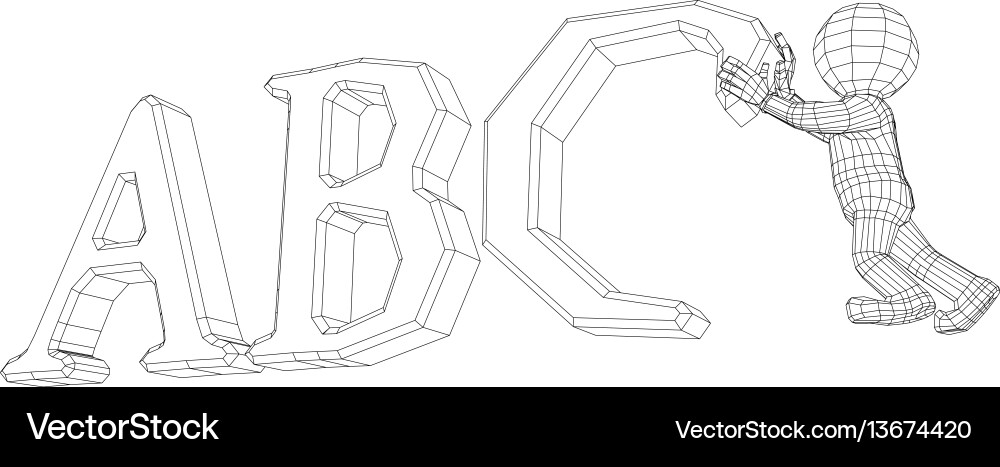 Puppet 3d man with alphabet vector image