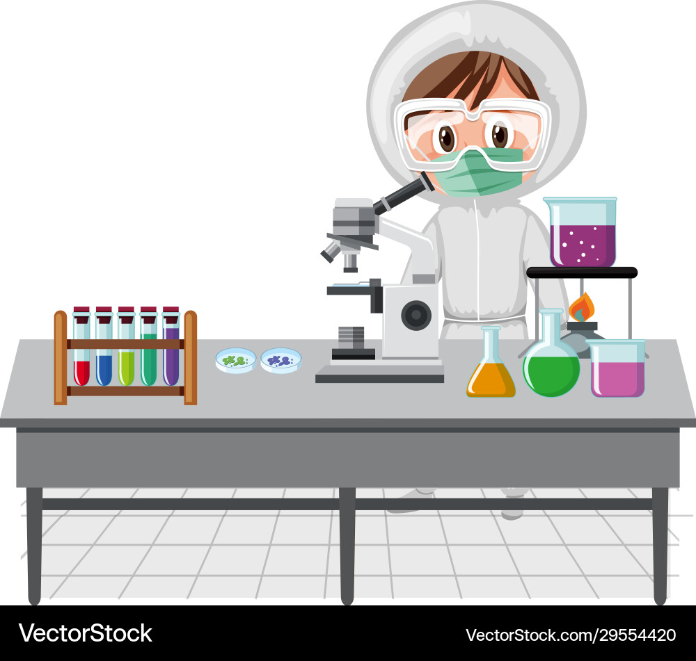 Scene with scientist working in lab Scene with scientist working in lab Vector Image