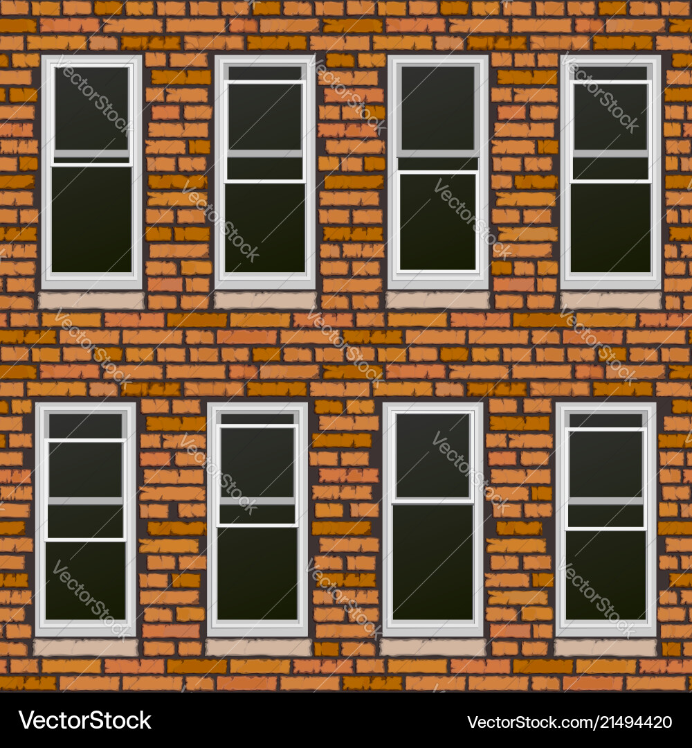 Seamless brick wall with windows background Vector Image