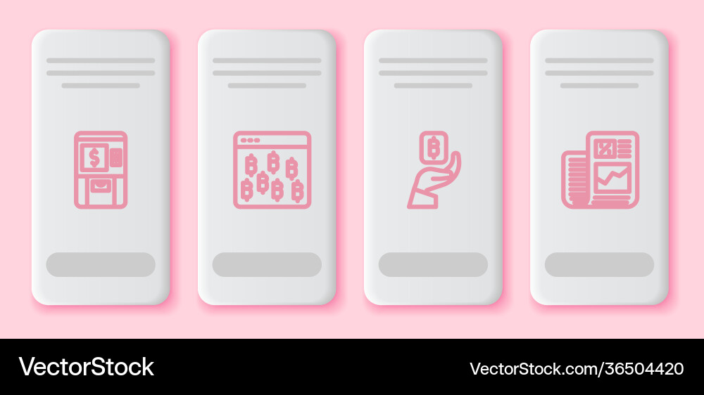 Set line atm and money bitcoin in browser hand Set line atm and money bitcoin in browser hand Vector Image