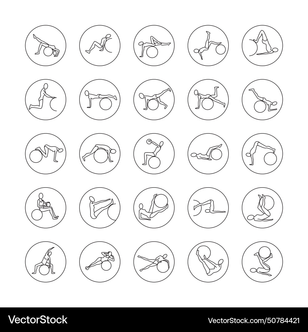 Big set of linear icons exercise fitball Vector Image
