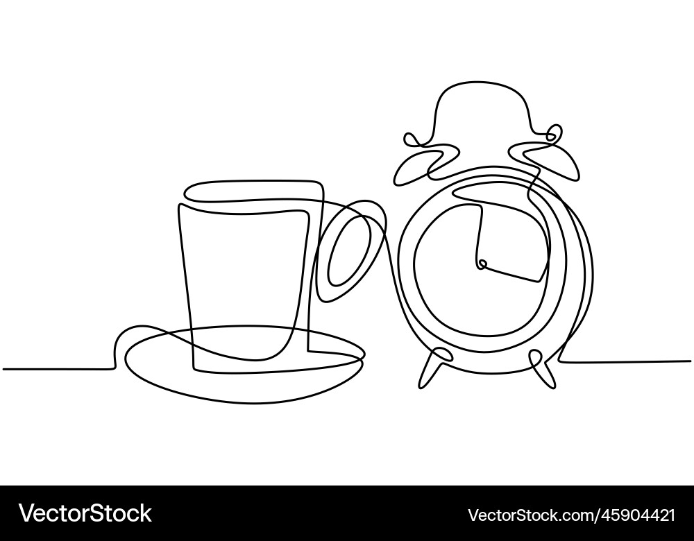 Continuous one line drawing of clock alarm Continuous one line drawing of clock alarm vector image