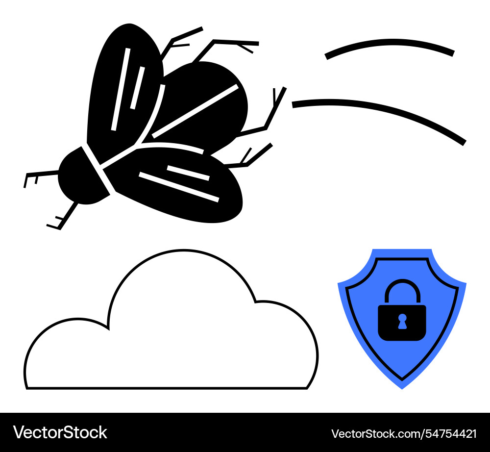 Cybersecurity concepts with bug cloud storage Cybersecurity concepts with bug cloud storage vector image
