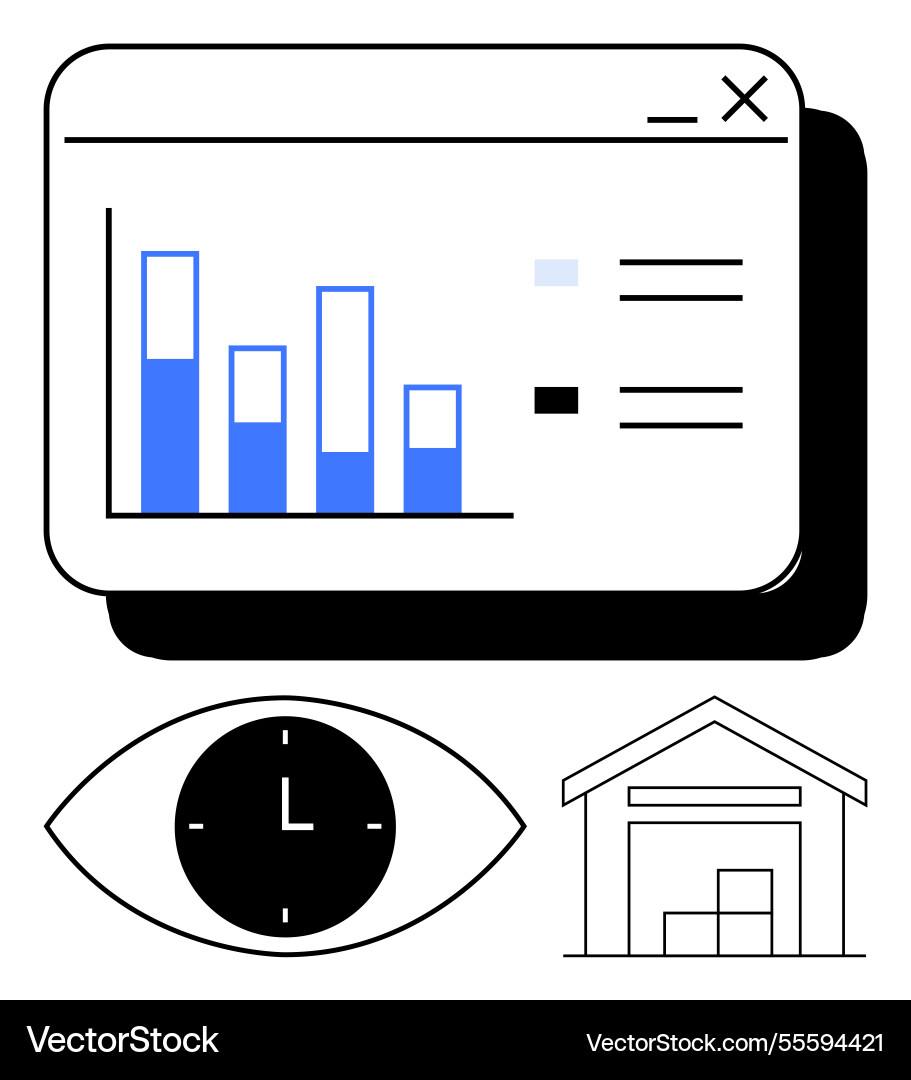 Data dashboard with bar chart clock in an eye Data dashboard with bar chart clock in an eye vector image